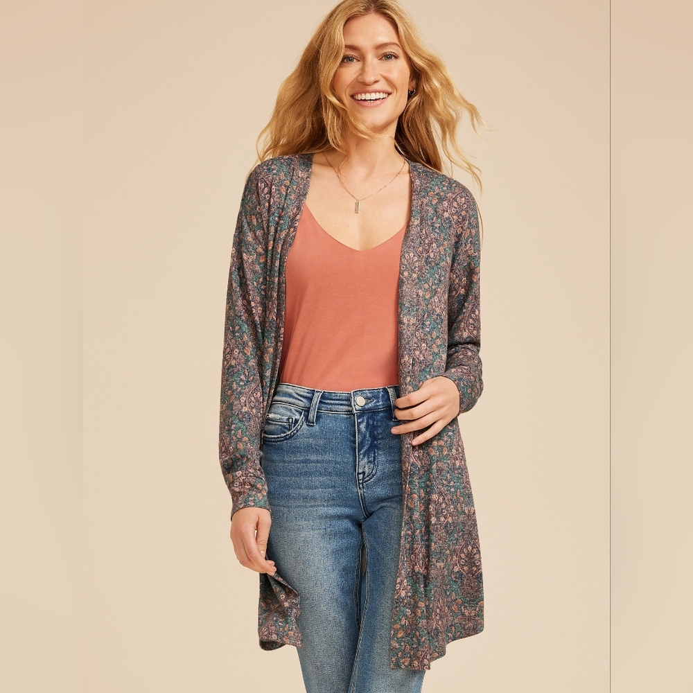 Maurices Boho Open-Front Cardigan in Teal, Coral, Blue, Rust